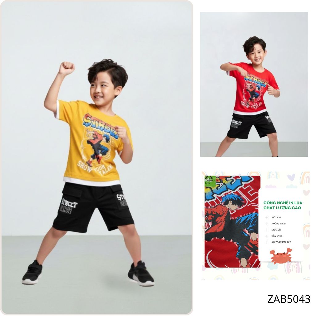 (SIZE 64KG)Bộ Quần Áo Bé Trai Thun Cotton 4 chiều Cao Cấp Mịn Mát Thoáng Mát ZAKids ZAB5043