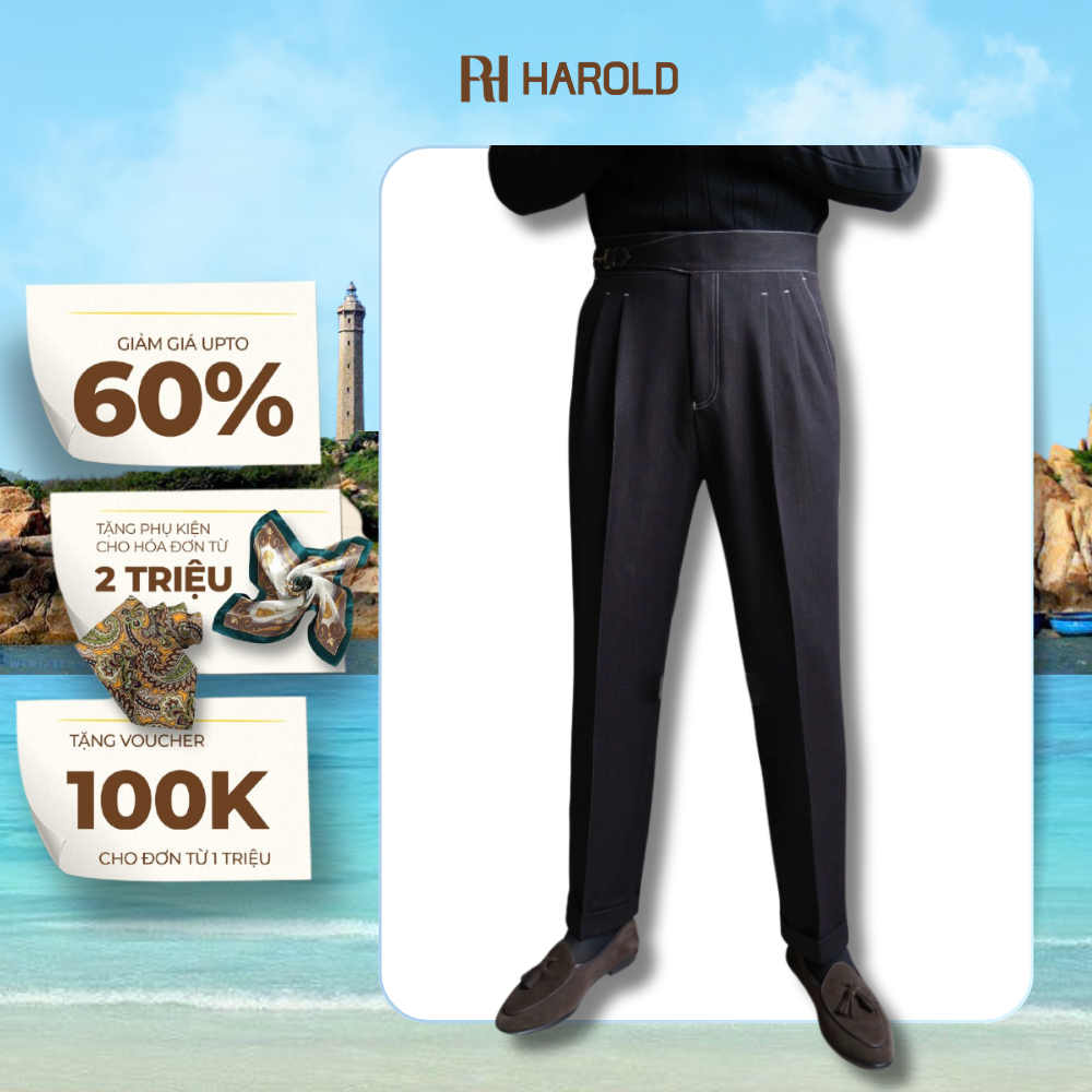 Quần Âu Nam Cạp Cao Ống Suông Cao Cấp Harold Denim Gurkha Vải Co Giãn Đứng Form Tôn Dáng