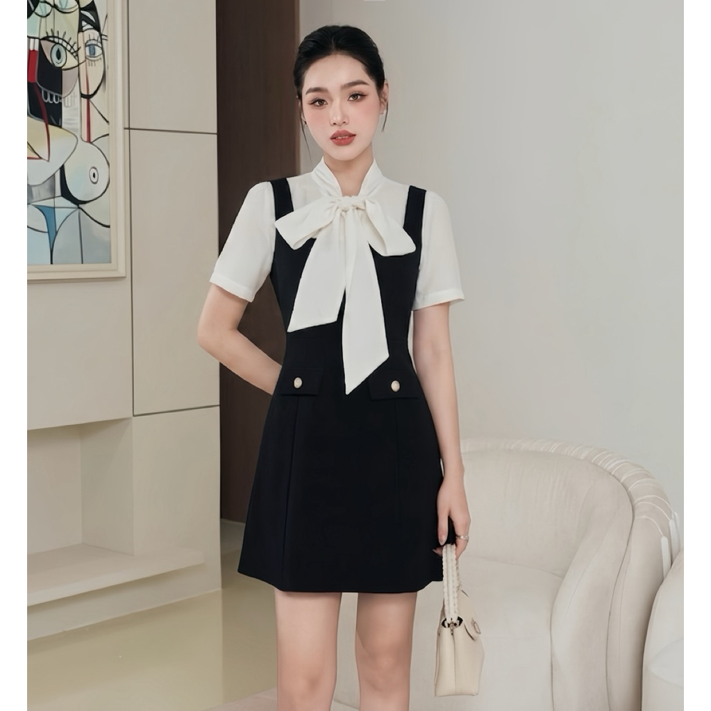 Váy phối sơmi cổ nơ tiểu thư ngọt ngào nữ tính ARÉNE AD039 | BigBuy360 - bigbuy360.vn
