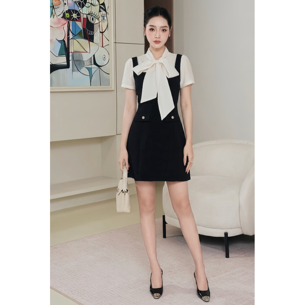 Váy phối sơmi cổ nơ tiểu thư ngọt ngào nữ tính ARÉNE AD039 | BigBuy360 - bigbuy360.vn