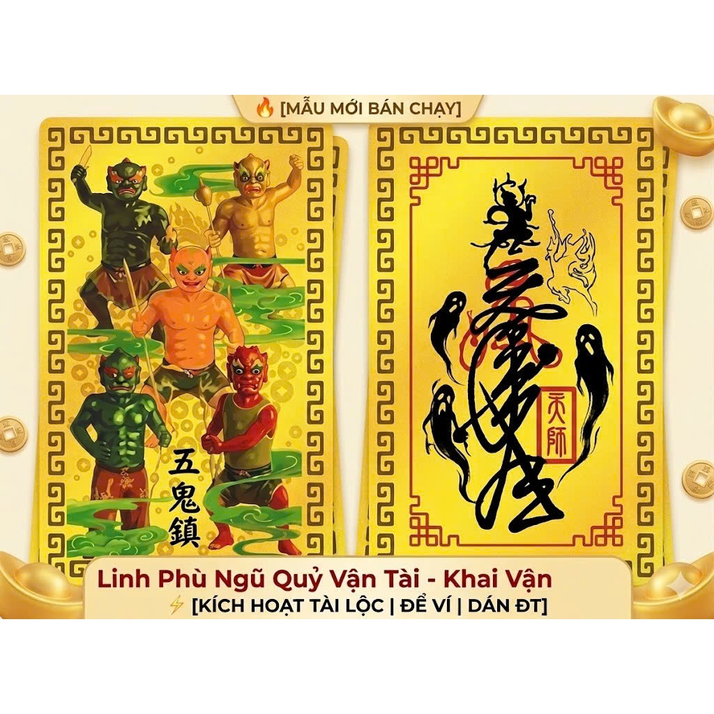 Ljnh Phù Ngũ Quỷ Vận Tài Dán Ốp Điện Thoại, Để Ví - Trợ Mệnh Kinh Doanh, Chiêu Tài Tụ Lộc - Cherry S