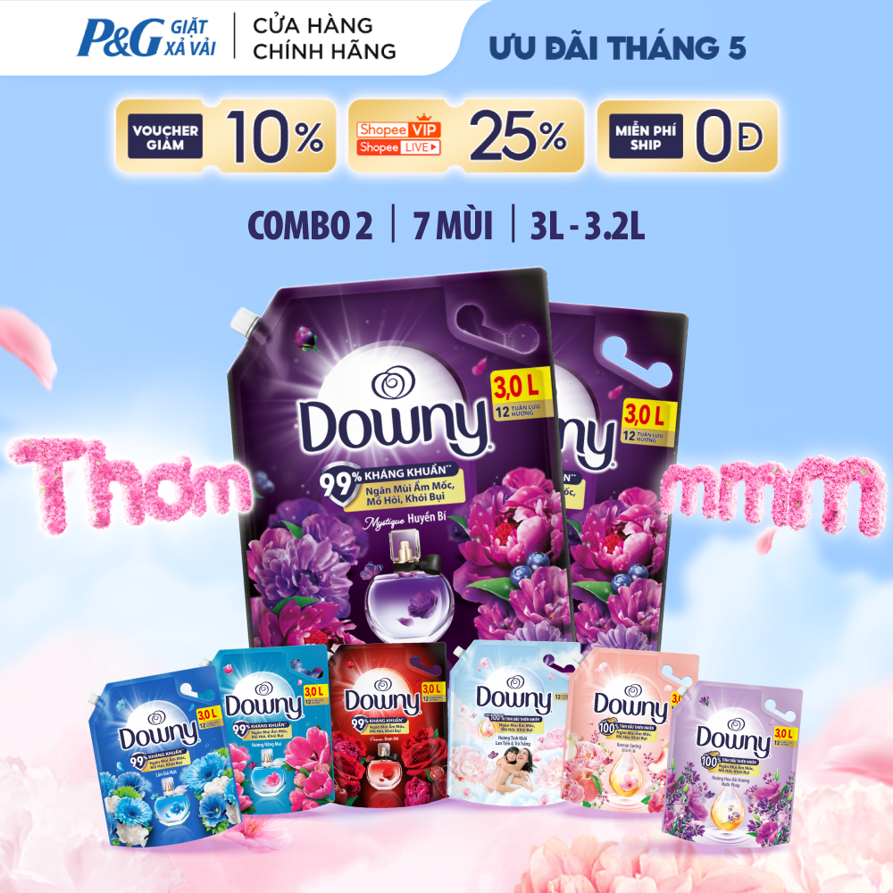Combo 2 Túi Nước Xả Vải Downy Tinh Dầu Thiên Nhiên/Nước Hoa Cao Cấp Túi 3L