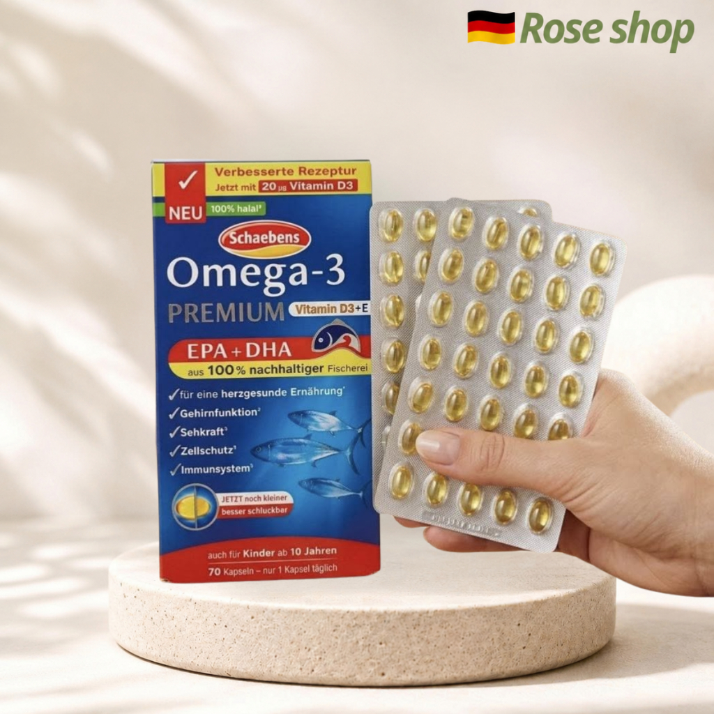 DẦU CÁ SCHAEBENS OMEGA 3 PREMIUM + VITAMIN E, NỘI ĐỊA ĐỨC