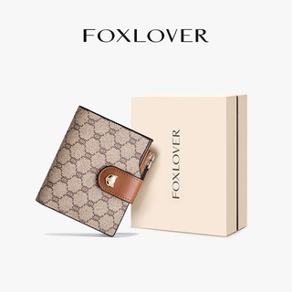 FOXLOVER Ví Nữ 15 Khe đựng Thẻ Vải in họa tiết Phụ kiện kim loại Kiểu dáng thời trang Màu kaki