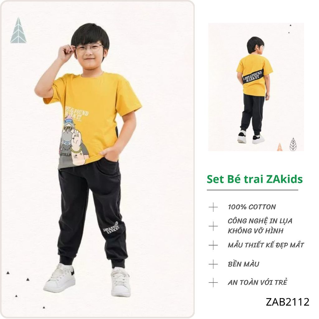 Bộ Quần Áo Thun Tay Ngắn Quần Dài Bé Trai (2-10 Tuổi) ZAKids ZAB2112