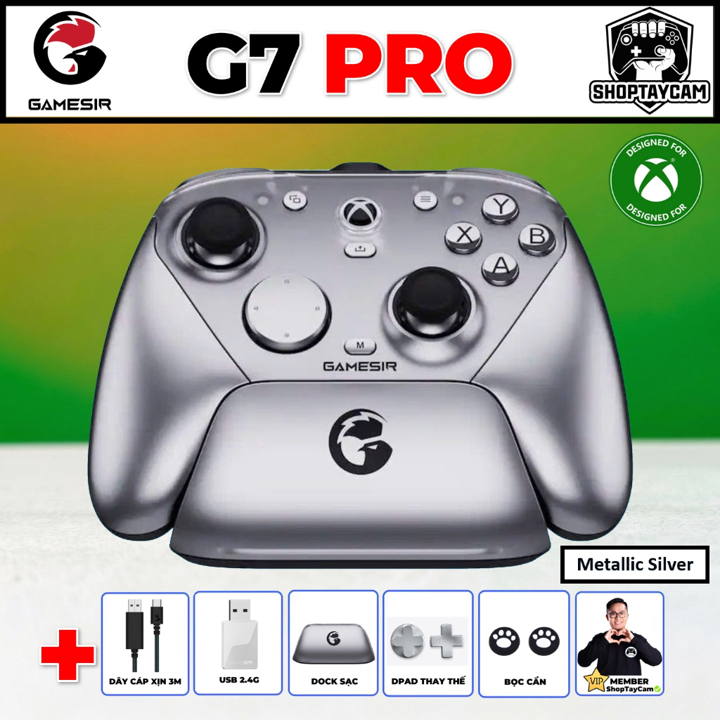 Tay Cầm Gamesir G7 PRO Xám Metallic Silver Edition Chính Hãng Mag-Res TMR Stick, 1000Hz | G7 PRO