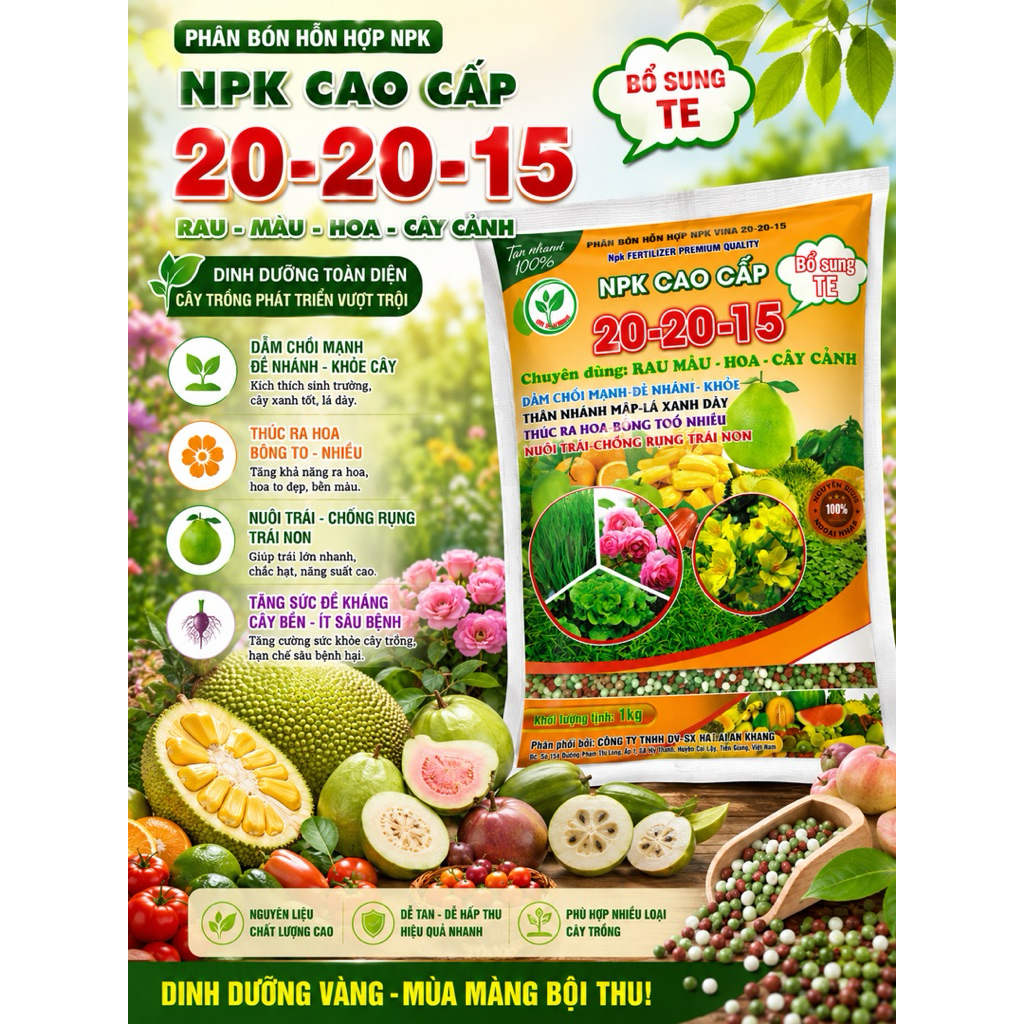 NPK 20-20-15 bổ sung TE gói 1kg