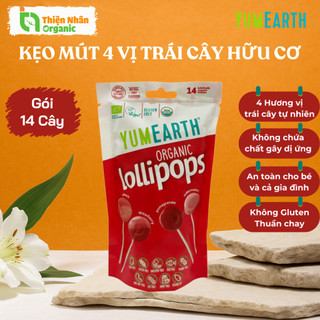 Kẹo mút hữu cơ Yumearth 4 hương vị trái cây gói 14 cây