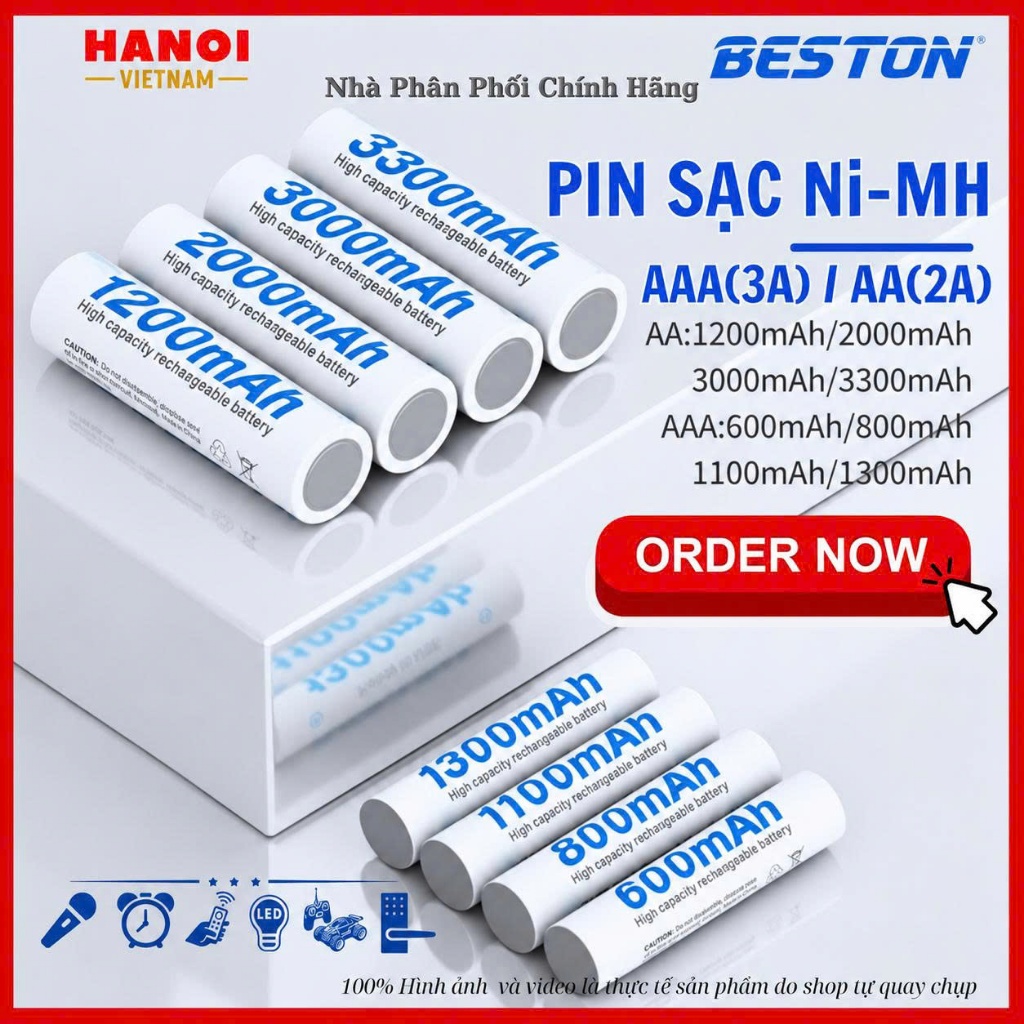 Pin sạc Beston AA/AAA 1.2V Dung lượng cao 3300mAh .. 600mAh Pin Tiểu 2A Pin Đũa 3A - Hàng Chính Hãng