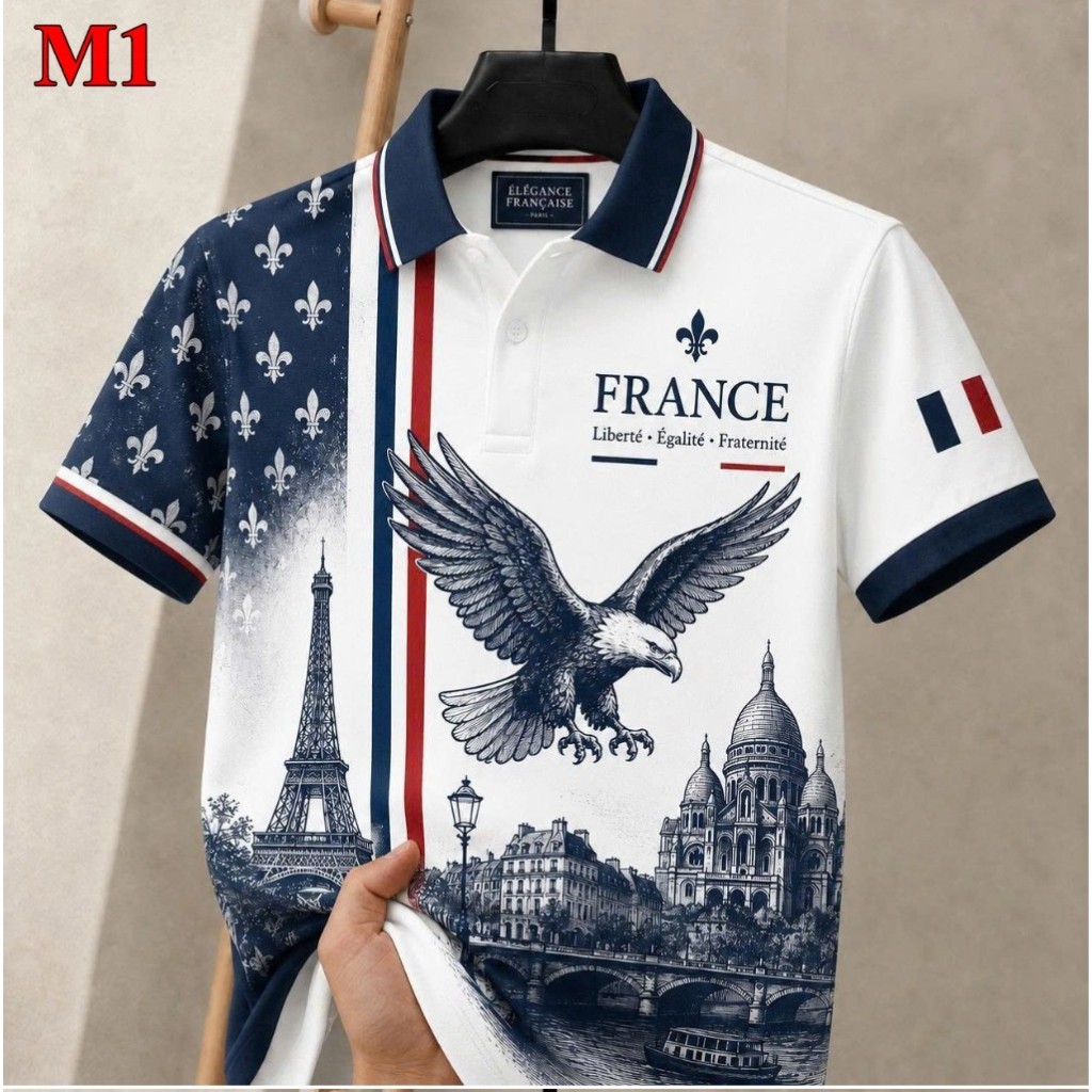 Áo Polo Nam France - Áo Thun Nam Họa Tiết Đại Bàng Nước Pháp Đủ Size M-2XL