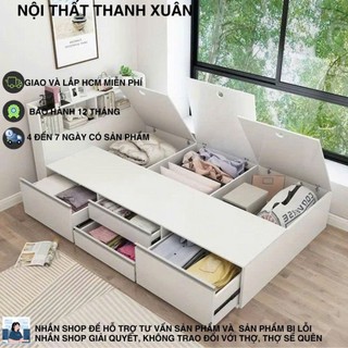 Giường ngủ gỗ công nghiệp 4 hộc kéo, 3 nắp lật, kệ sách đầu giường tiện ích và đa năng Thương hiệu Thanh Xuân