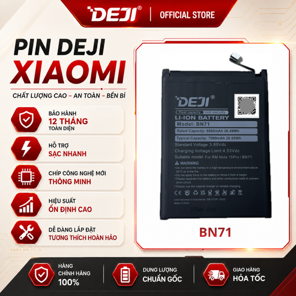 Pin Deji Xiaomi Redmi Note 15 Pro 5G (7000mAh) | BN71