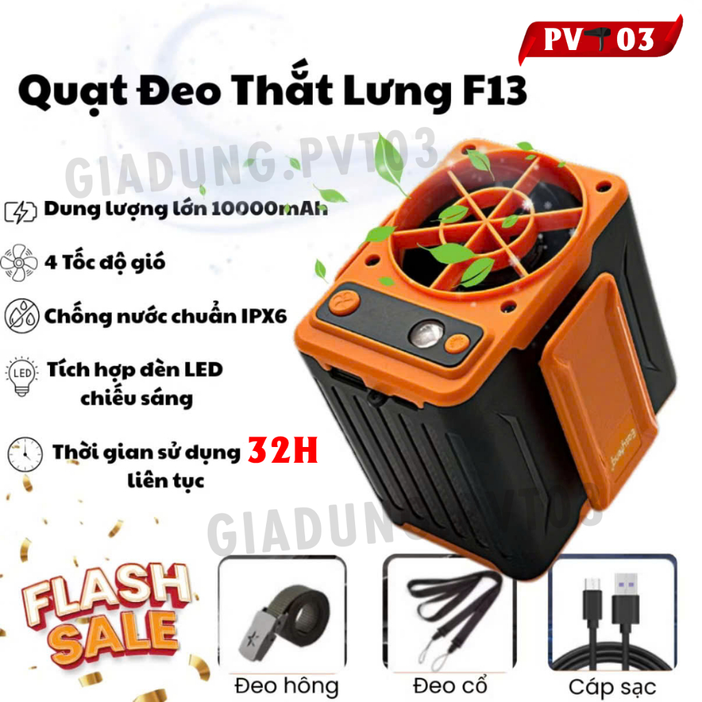 Quạt Đeo Thắt Lưng TIREK F13 Chạy Liên Tục 18h - 32h, Tặng Dây Thắt Lưng, Sạc Được Điện Thoại
