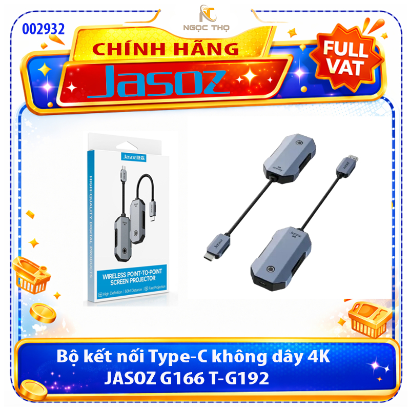 Bộ thu phát Không Dây (Type-C) 4K Jasoz G166 T-G192 bán kính 50M, Wifi 5Ghz - Bộ kết nối HDMI không 