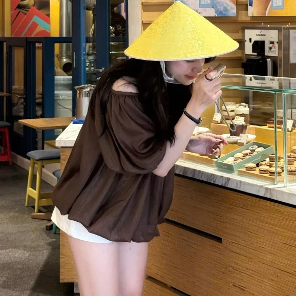 ( Hàng L1) Áo kiểu nữ  Mặc 2 kiểu trễ vai voan tơ bồng bềnh, dáng bí mềm mại Bồng Bềnh Top. | BigBuy360 - bigbuy360.vn