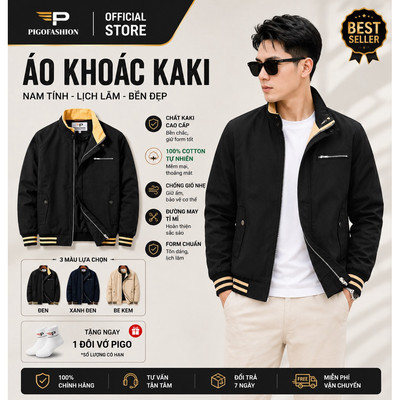 Áo khoác kaki nam hàng hiệu cao cấp SPMPAKK68 nhiều màu, dáng ôm, phối bo tay, đủ size - PigoFashion