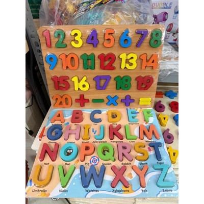 Đồ Chơi Gỗ S-kids, Combo 2 bảng chữ cái tiếng Anh và số đếm gỗ nổi 20 x 30 cm