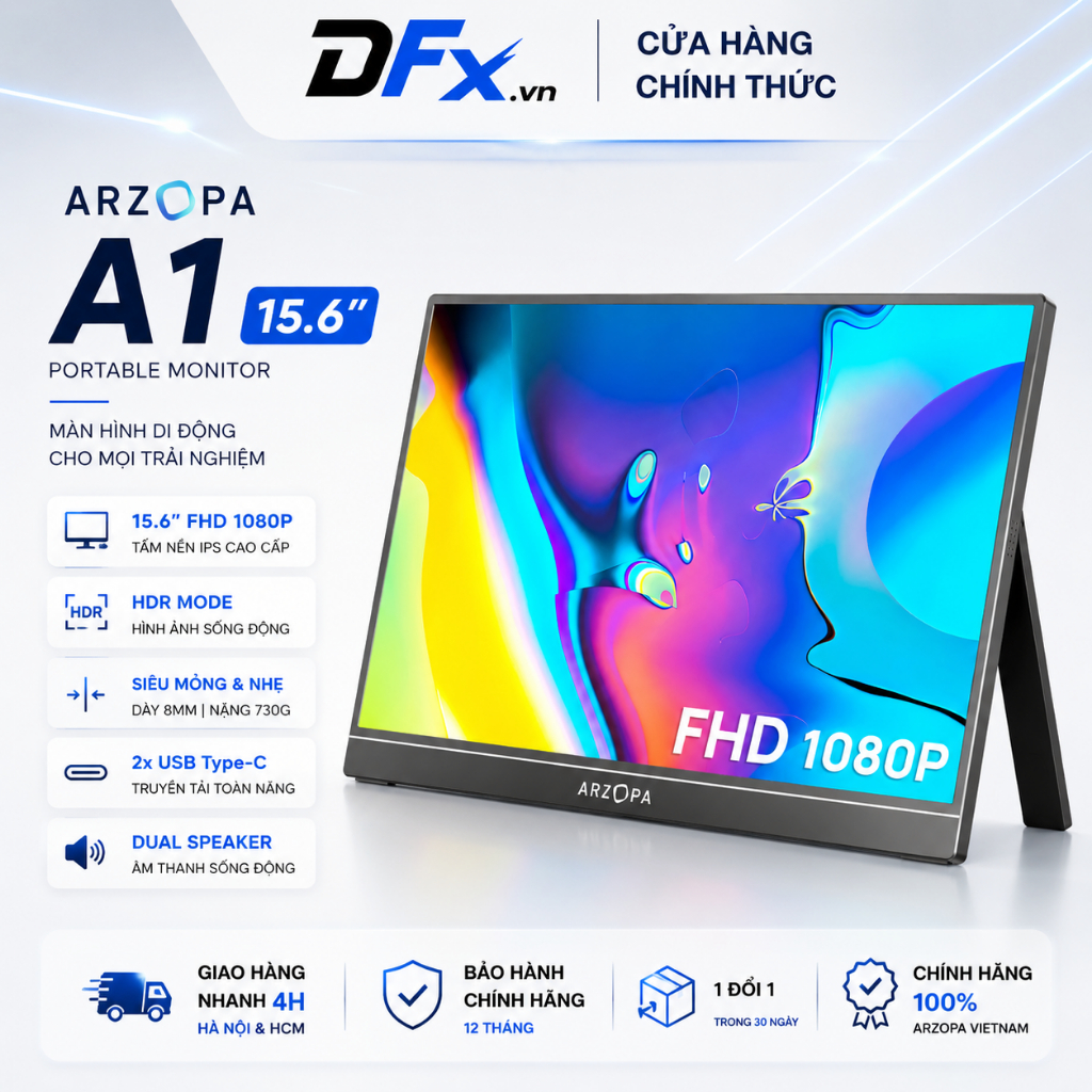 Màn Hình Di Động ARZOPA A1 15.6" IPS FHD | HDR | Loa Kép | USB-C HDMI | Chính Hãng | Hỏa Tốc