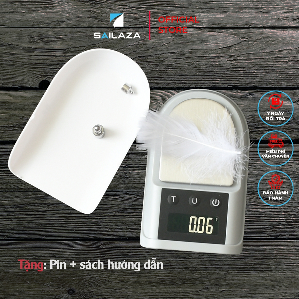 Cân tiểu ly 0.01g siêu chính xác mini di động bỏ túi Sailaza SA1222, bảo hành chính hãng 12 tháng