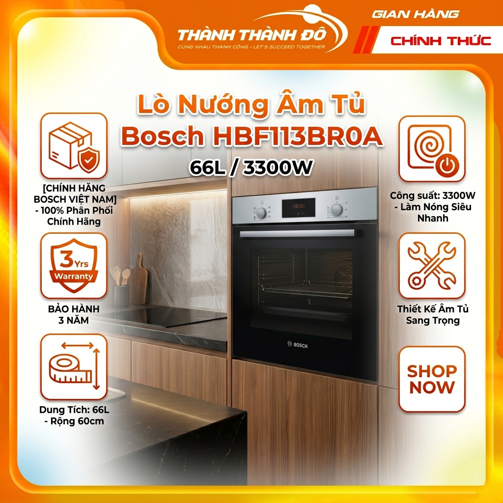 Lò Nướng Đối Lưu Âm Tủ Bosch HBF113BR0A (66L - 3300W) - Bảo Hành Chính Hãng 3 Năm Tặng Quà VIP
