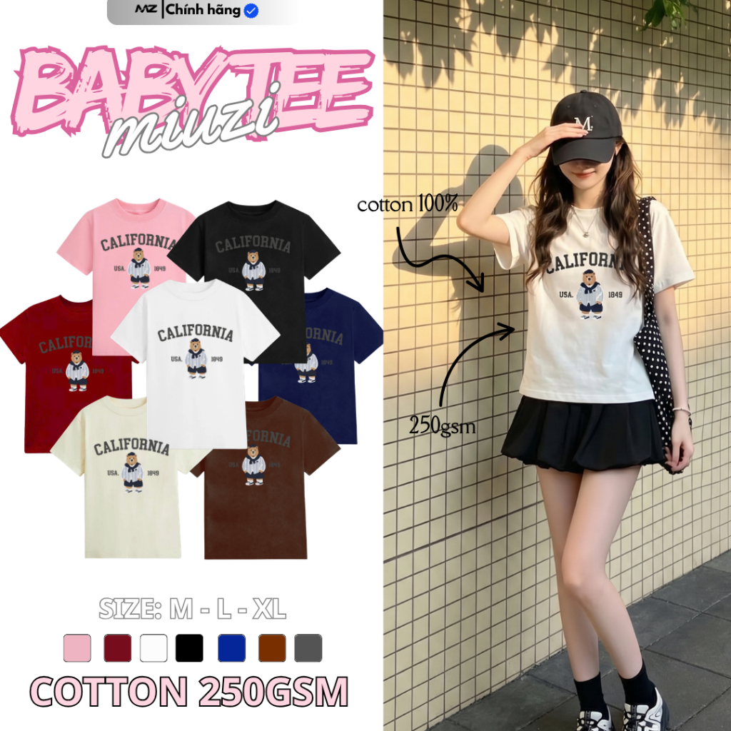 [DEAL MỞ BÁN] Áo Babytee nữ Maison Miuzi MS123 vải cotton 100% in hình gấu gothic, áo BABYTEE ôm dáng Y2K CUTE