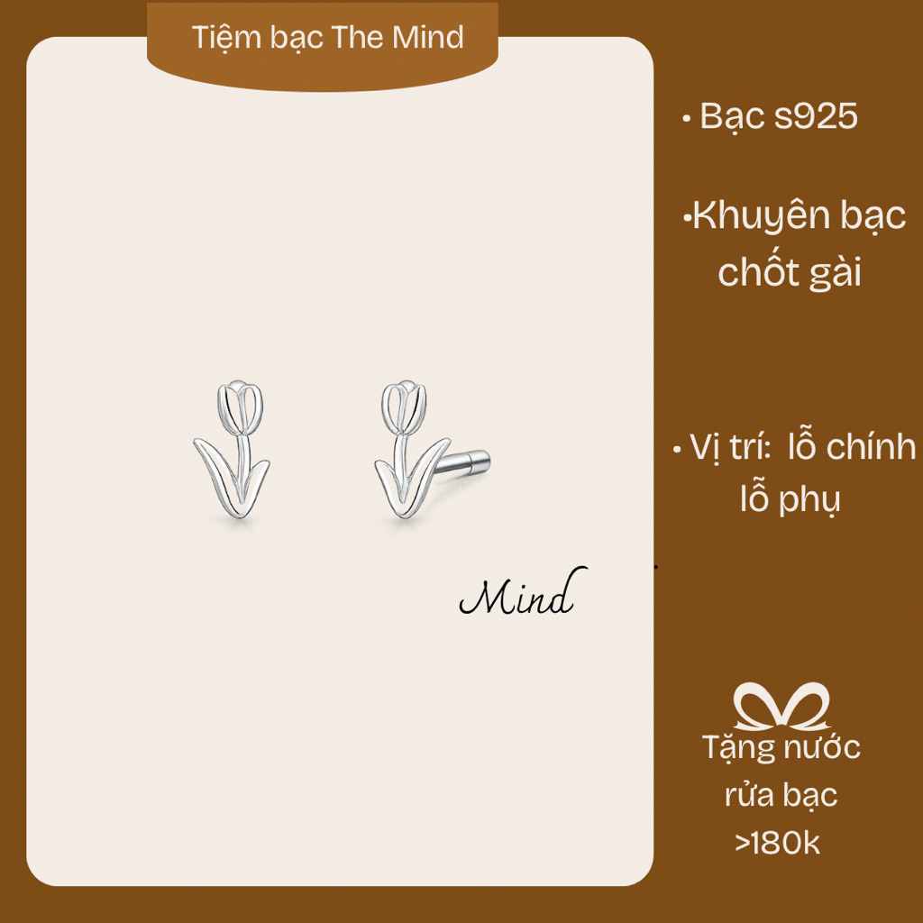 Khuyên tai bạc hoa Tulip bạc 925 The Mind