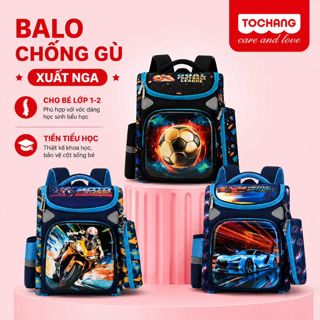 Lớp 1-2 tiền tiểu học balo chống gù cặp chống gù siêu nhẹ chống nước bảo vệ cột sống ( TOCHANG)