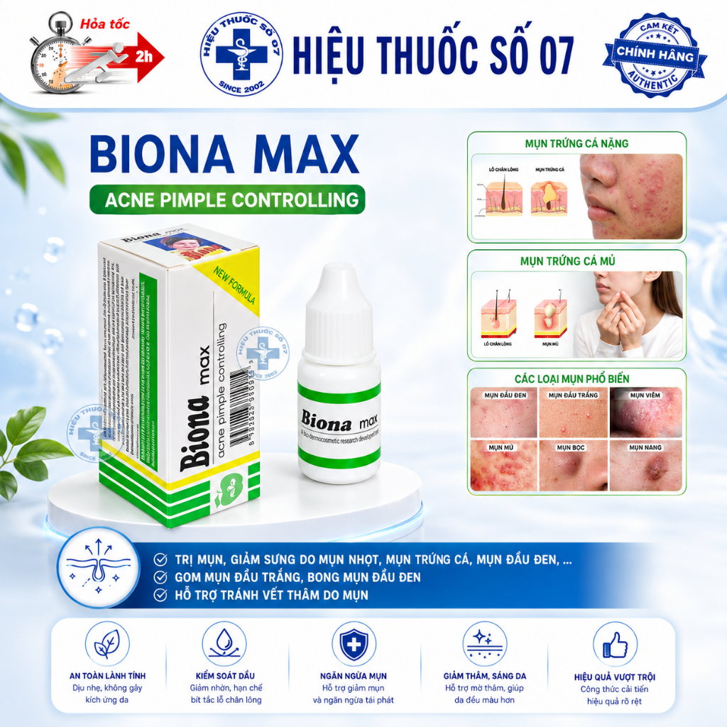 Kem chấm mụn Biona max làm khô mụn đầu trắng, bong mụn đầu đen, giảm sưng đau và teo mất mụn mủ