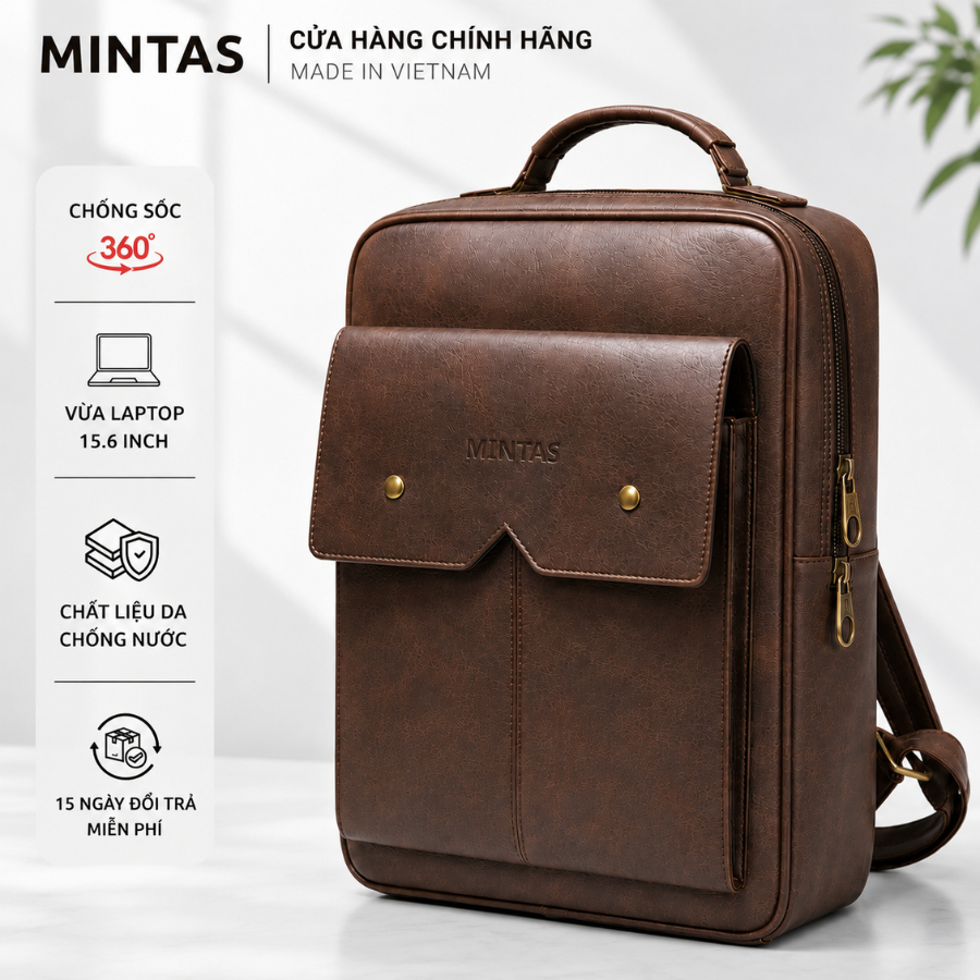 Balo công sở nam nữ, balo da MINTAS chống sốc laptop đựng vừa các dòng máy tính.  M_203
