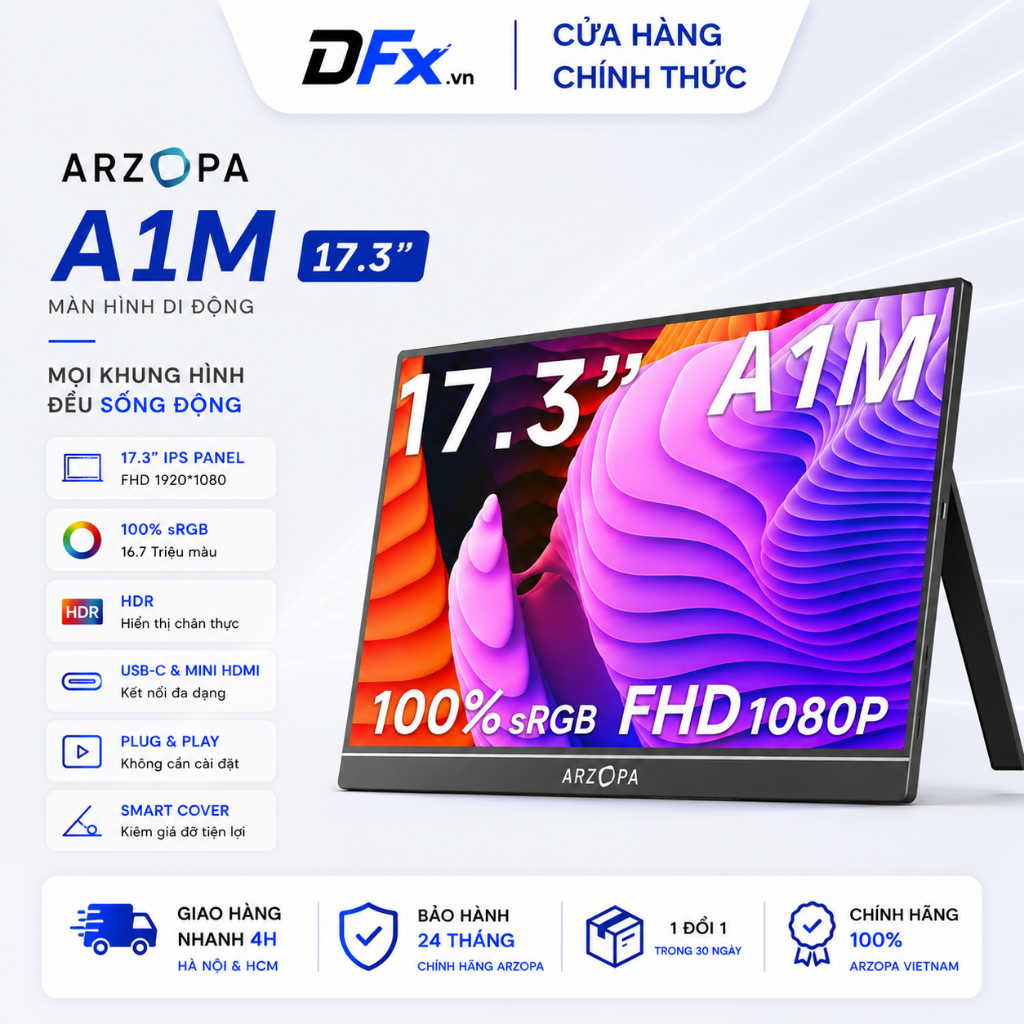 Màn Hình Di Động ARZOPA A1M 17.3" IPS FHD | HDR | Plug & Play | USB-C HDMI | Chính Hãng | Hỏa Tốc