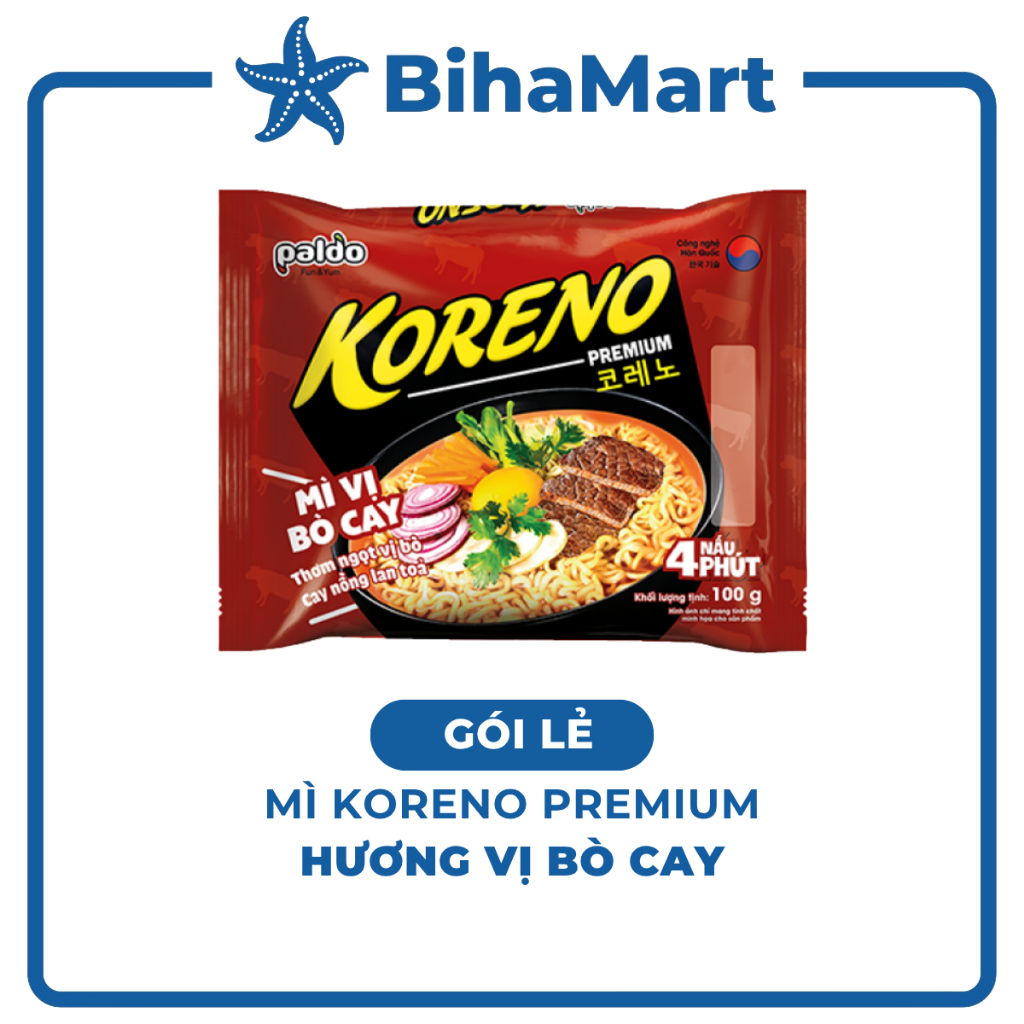 GÓI LẺ - PALDO Mì Koreno Premium hương vị Bò cay, Mì Koreno Bò cay Hàn Quốc, Mì bò cay Koreno Hàn Qu