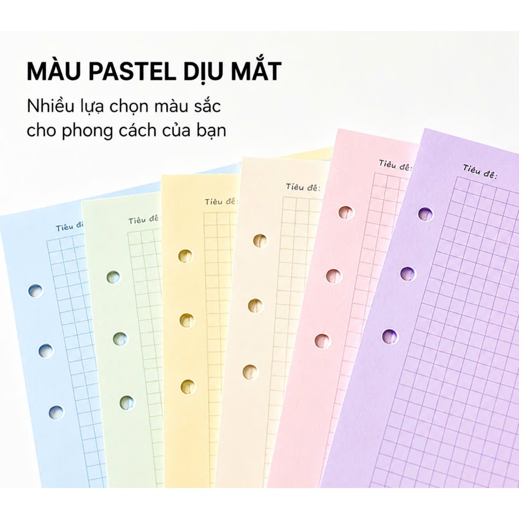 Ruột Sổ Pastel 120gsm – Màu Độc Quyền DIYVietnam – A5/A6 6 Lỗ – Giấy Dày, Mịn – 45 Tờ