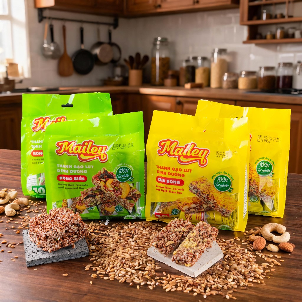 Combo Thanh Gạo Lứt Dinh Dưỡng Vị Chà Bông & Rong Biển Mailey Gói 10 Thanh Ăn Vặt Bánh Giòn