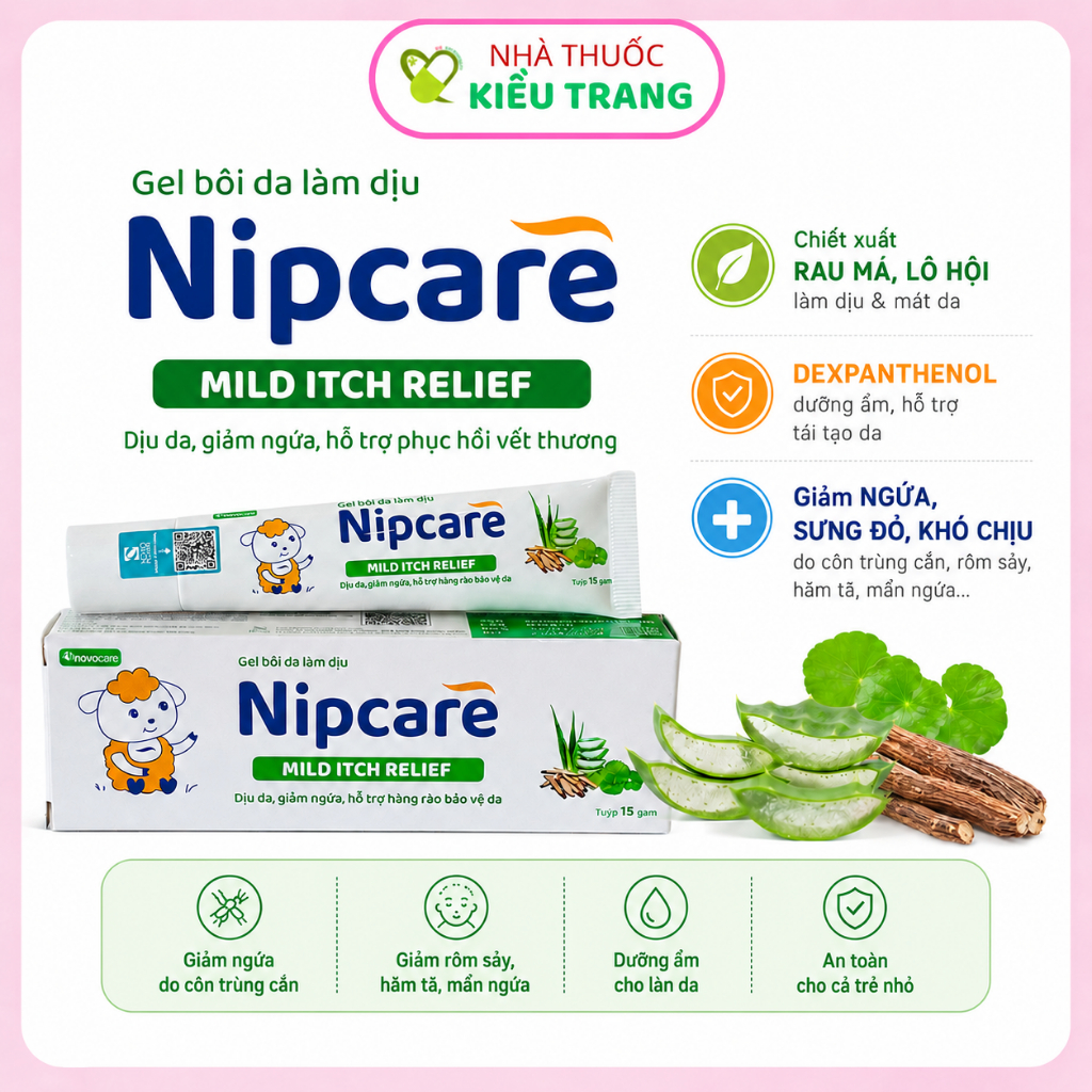 [Mới] Kem bôi giảm viêm ngứa Nipcare 15g - dịu da, giảm ngứa, phục hồi vết thương trên da