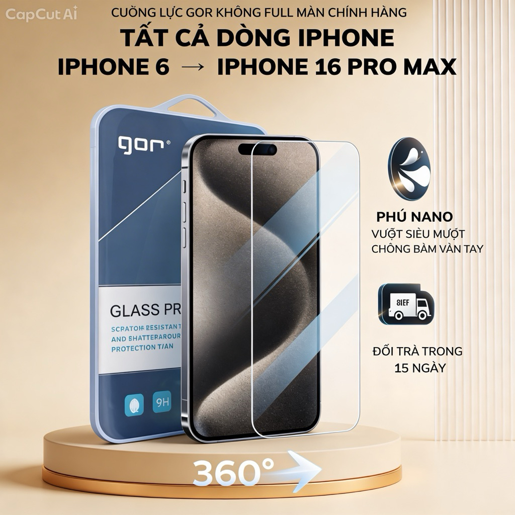 Cường lực GOR ko viền đen, Không full viền. Chống Trộm Có Viền Đen IP 17 Pro Max/16/15/14/13/12/11
