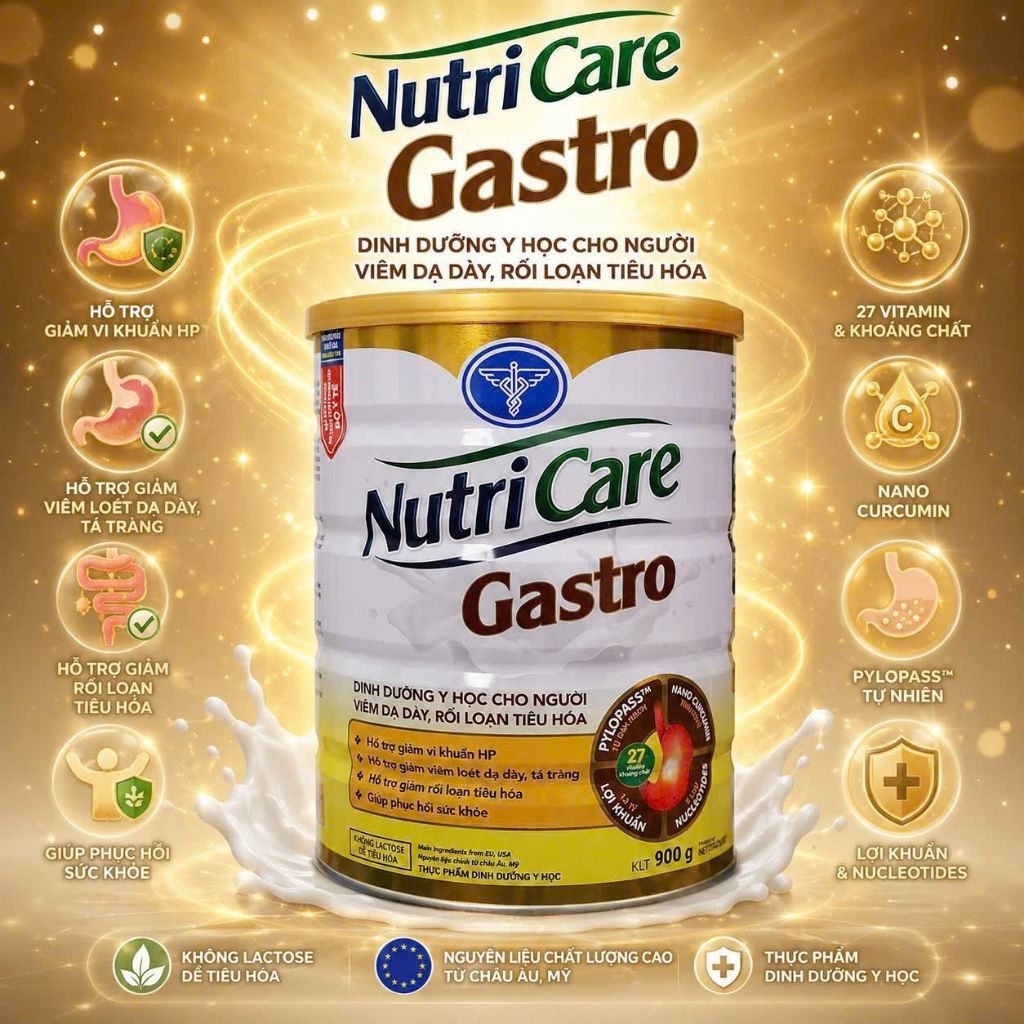 Sữa bột Nutricare GASTRO Dinh dưỡng cho người viêm loát dạ dày, rối loạn tiêu hóa