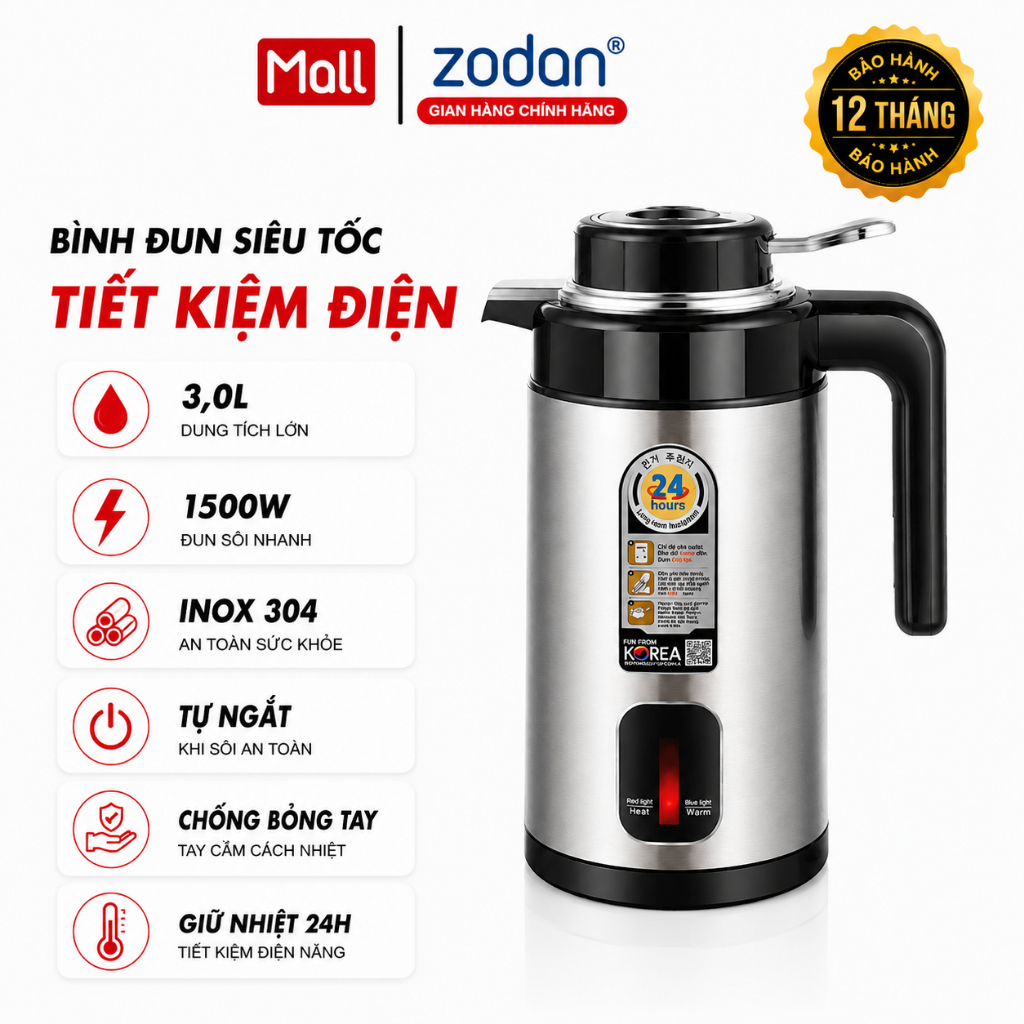 Ấm siêu tốc 2in1 đun nước cực nhanh, ấm đun nước siêu tốc cao cấp dung tích 3…