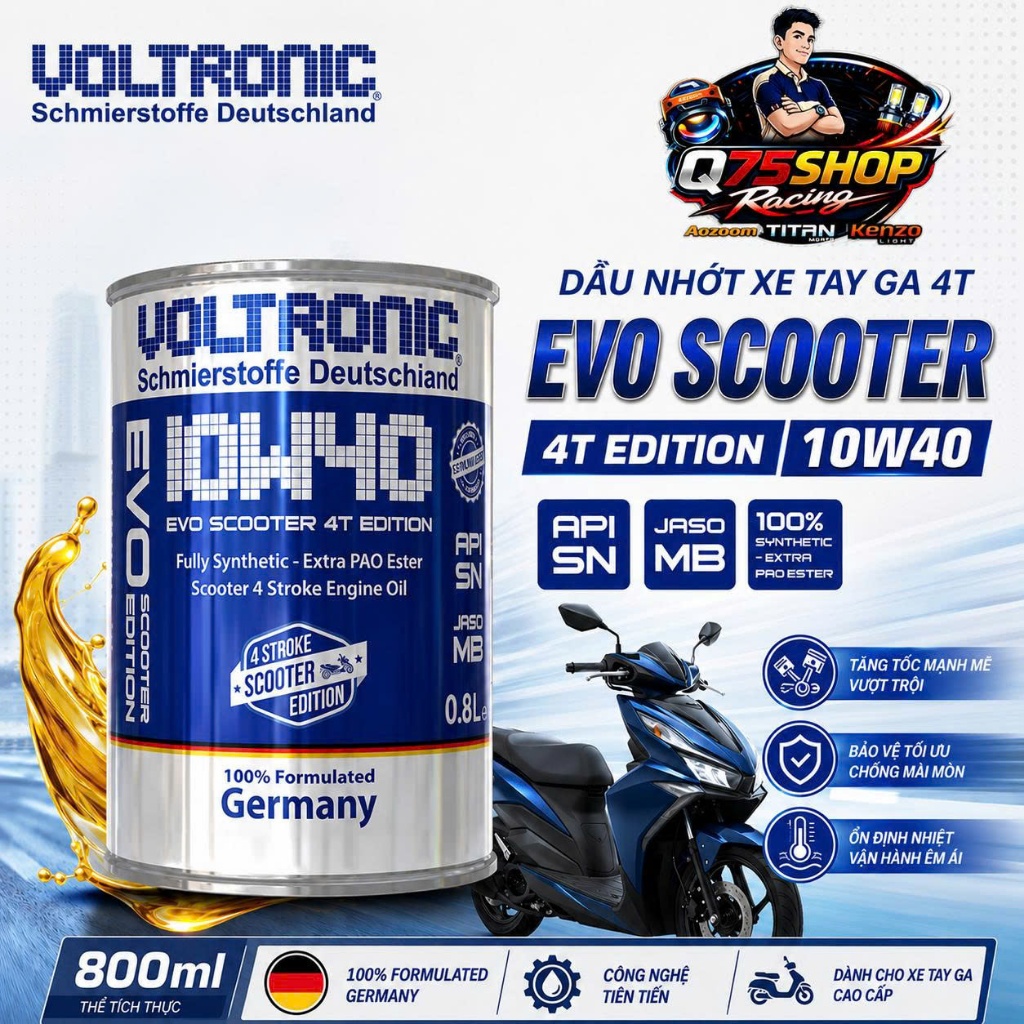 Dầu Nhớt Xe Tay Ga Voltronic EVO Scooter 4T Edition 10w40 800ml cao cấp chính hãng voltronic