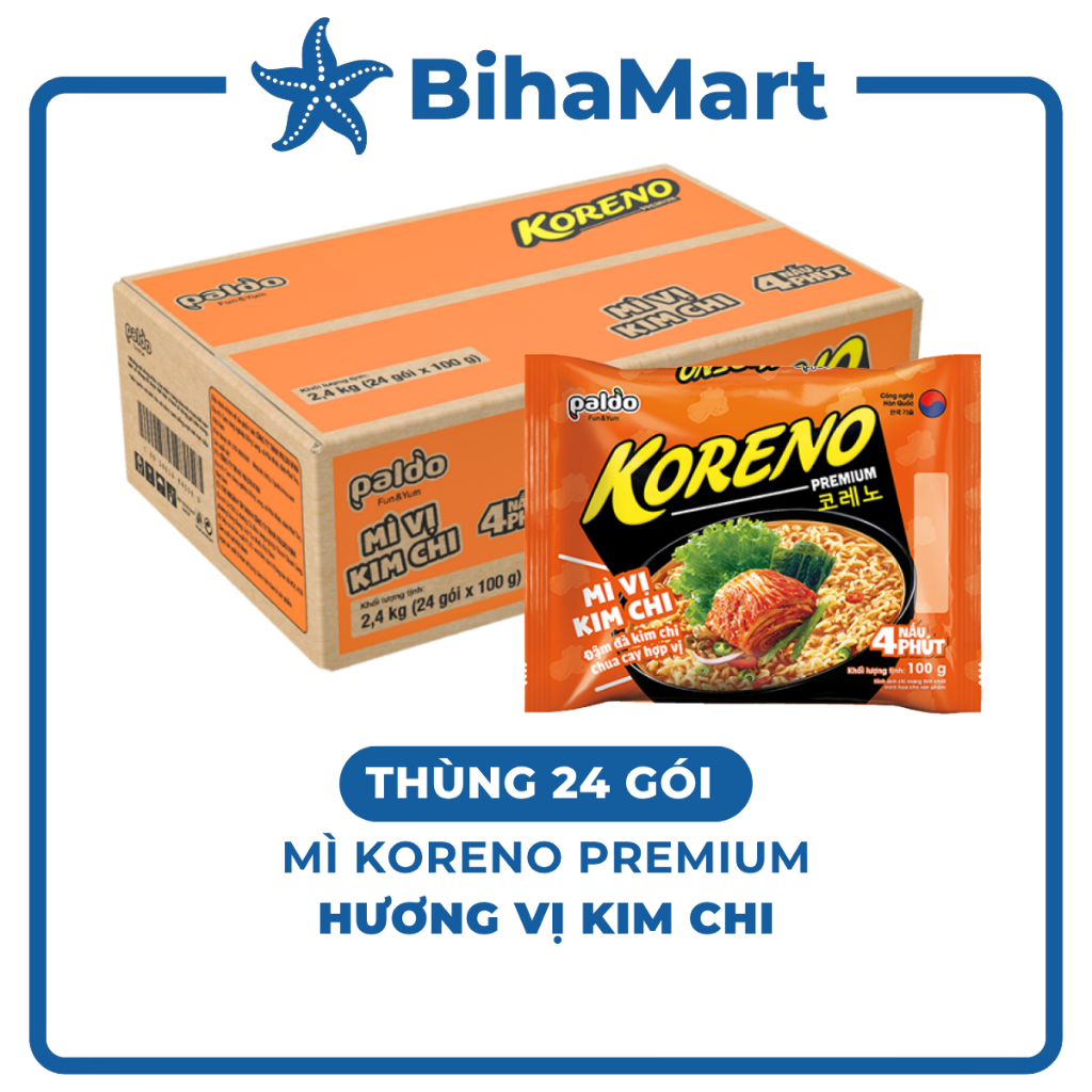 THÙNG 24 GÓI PALDO - Mì Koreno Premium hương vị Kim chi, Mì Koreno kim chi Hàn Quốc, Mì kim chi Kore