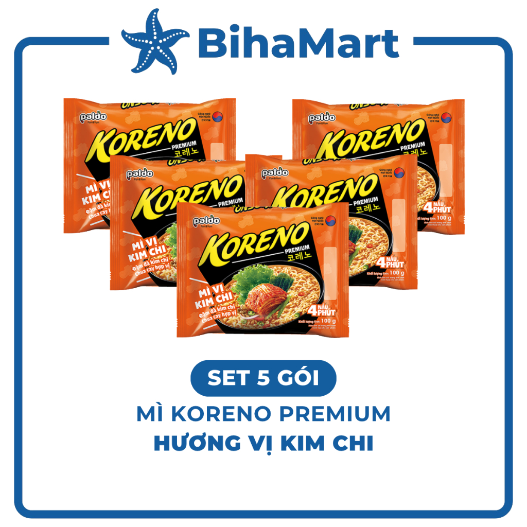 SET 5 GÓI - PALDO - Mì Koreno Premium hương vị Kim chi, Mì Koreno kim chi Hàn Quốc, Mì kim chi Koren