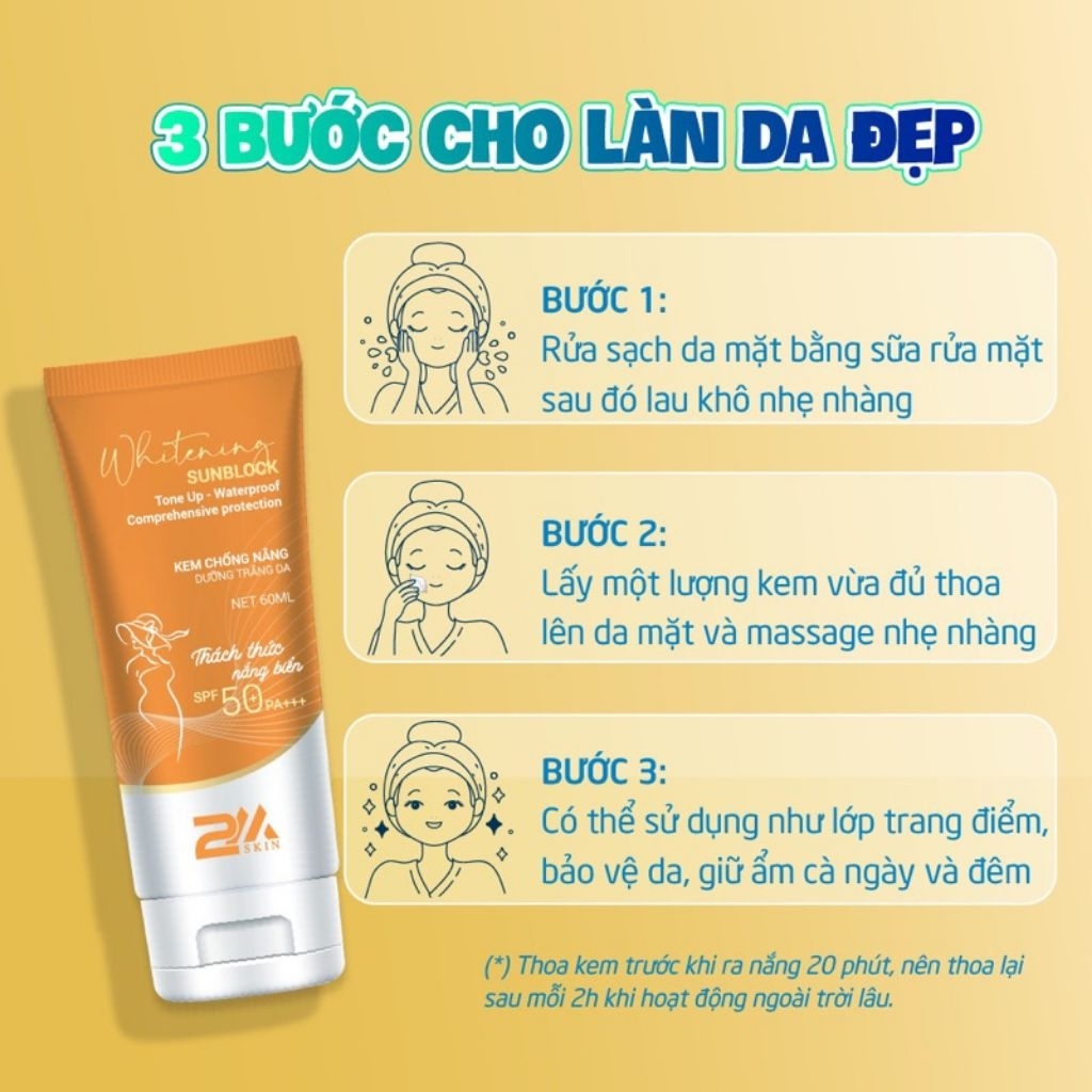 Kem chống nắng 2mskin dưỡng trắng da (đi biển)