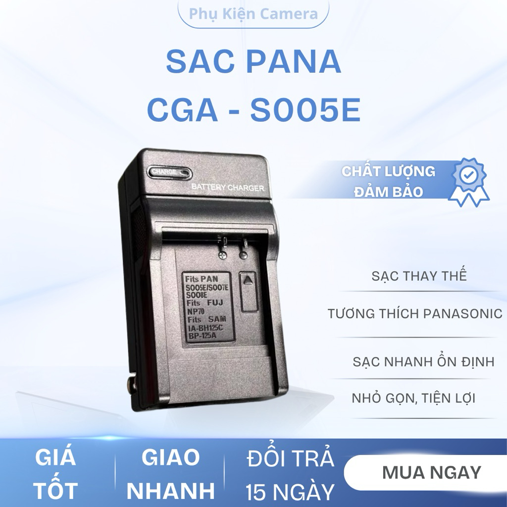 Combo Sạc + Pin Panasonic S005E 1400mAh – Dùng Cho Lumix FX700 FX75 FX77 FX78 FH2 FH5 FH7 [HOẢ TỐC]