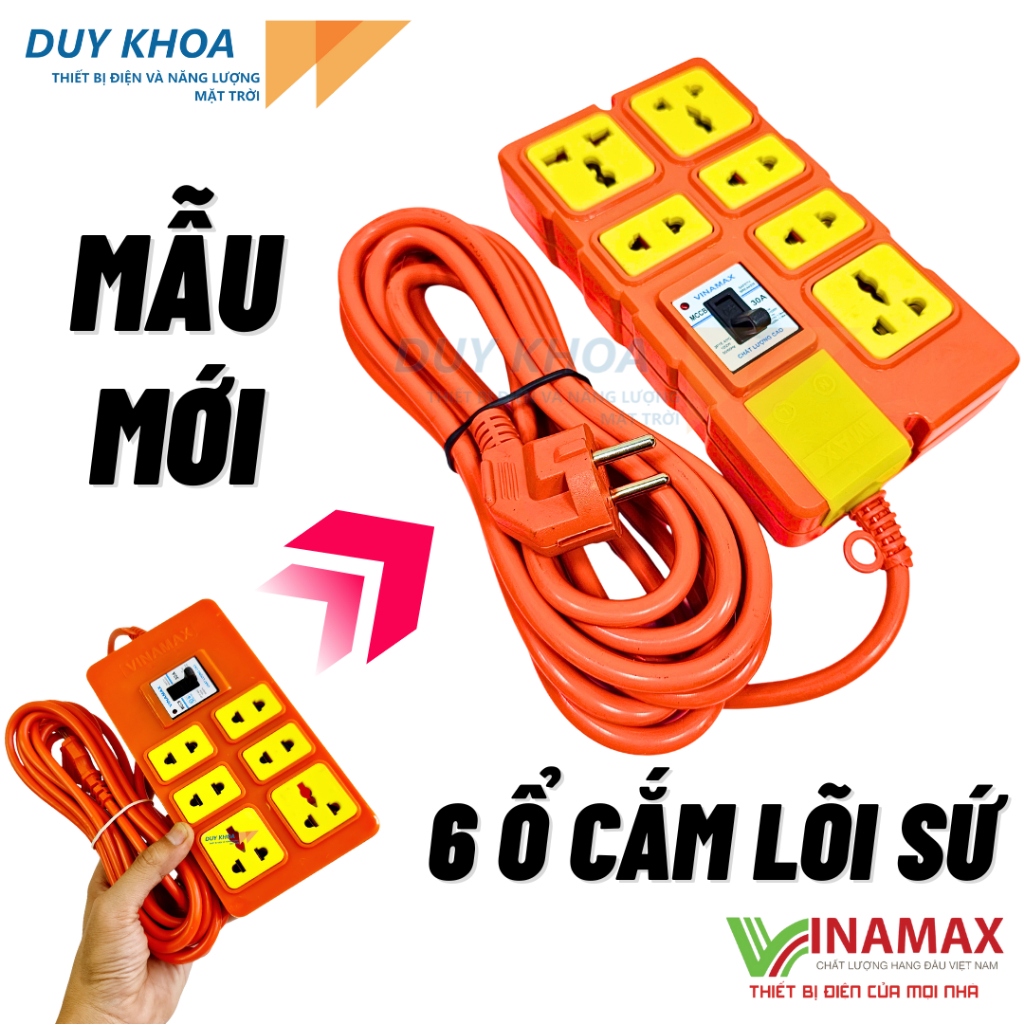 Ổ CẮM ĐIỆN CHỊU TẢI 6 CỬA LÕI SỨ CÓ CB 30A VINAMAX ® - Hàng Việt Nam chất lượng cao