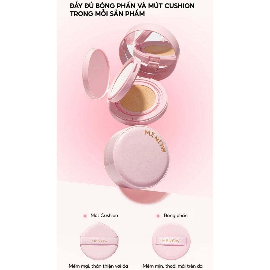 Cushion Phấn nước kèm Phấn phủ 2in1 MENOW - Light Makeup Cushion Powder Cream Pink Series