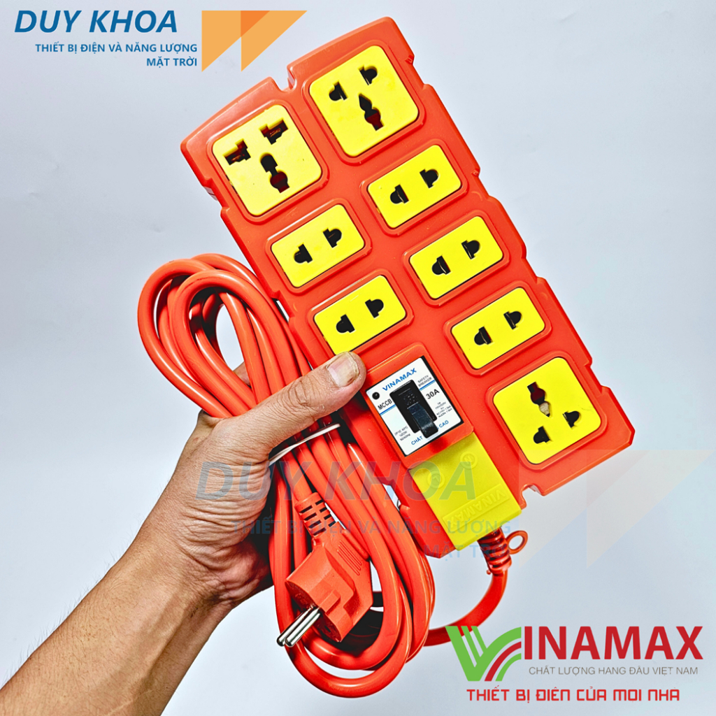 Ổ cắm điện chịu tải 8 lõi sứ Vinamax CB30A lõi sứ chống cháy nhựa chống vỡ