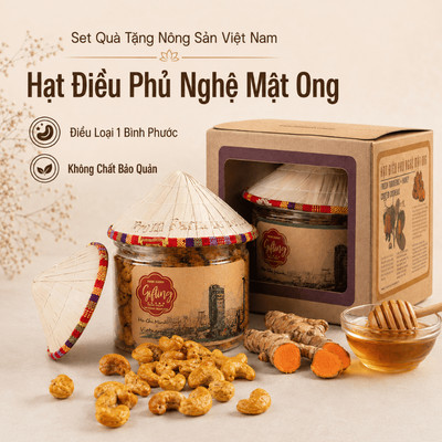 Set Quà Tặng Nông Sản Cao Cấp Nam Xanh, Điều Phủ Nghệ Mật Ong, Điều Loại 1 Bình Phước, Điều Phủ Vị