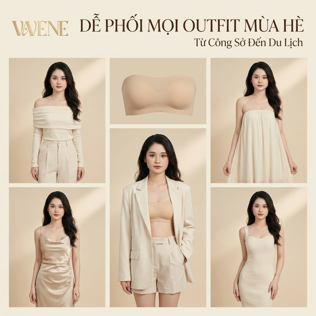Áo lót quây, áo su kem nền TÀNG HÌNH cao cấp đệm 1,5cm, AL19 không viền chống tụt có đệm mút chống xệ | BigBuy360 - bigbuy360.vn