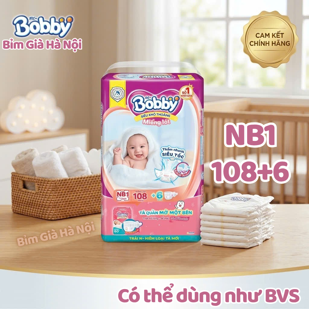 Tót sơ sinh Bobby 108+6 #Lót Huggies #huggies #tã dán Huggies #bỉm huggies #newborn #bobby #merzy #l