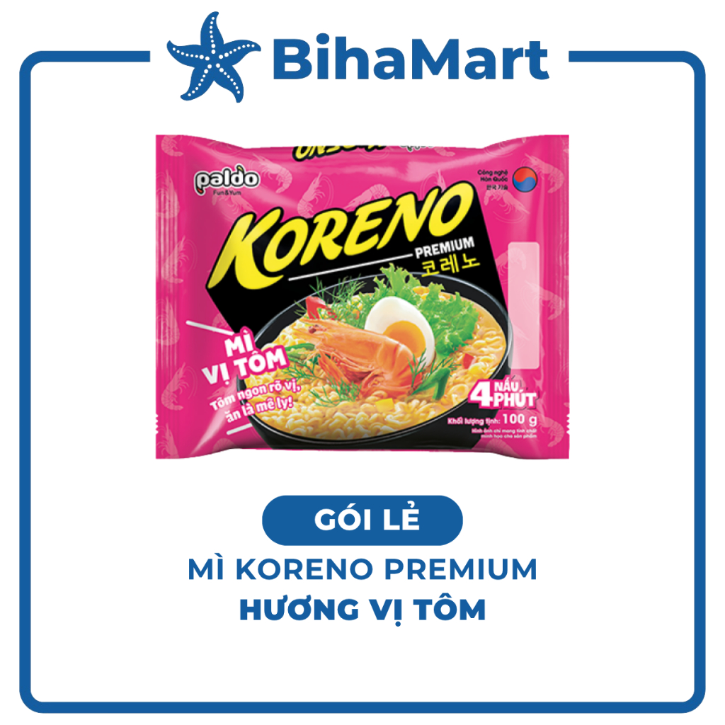 [GÓI LẺ] - PALDO - Mì Koreno Premium hương vị Tôm, Mì Koreno tôm, Mì tôm Koreno Hàn Quốc ăn liền, Mì