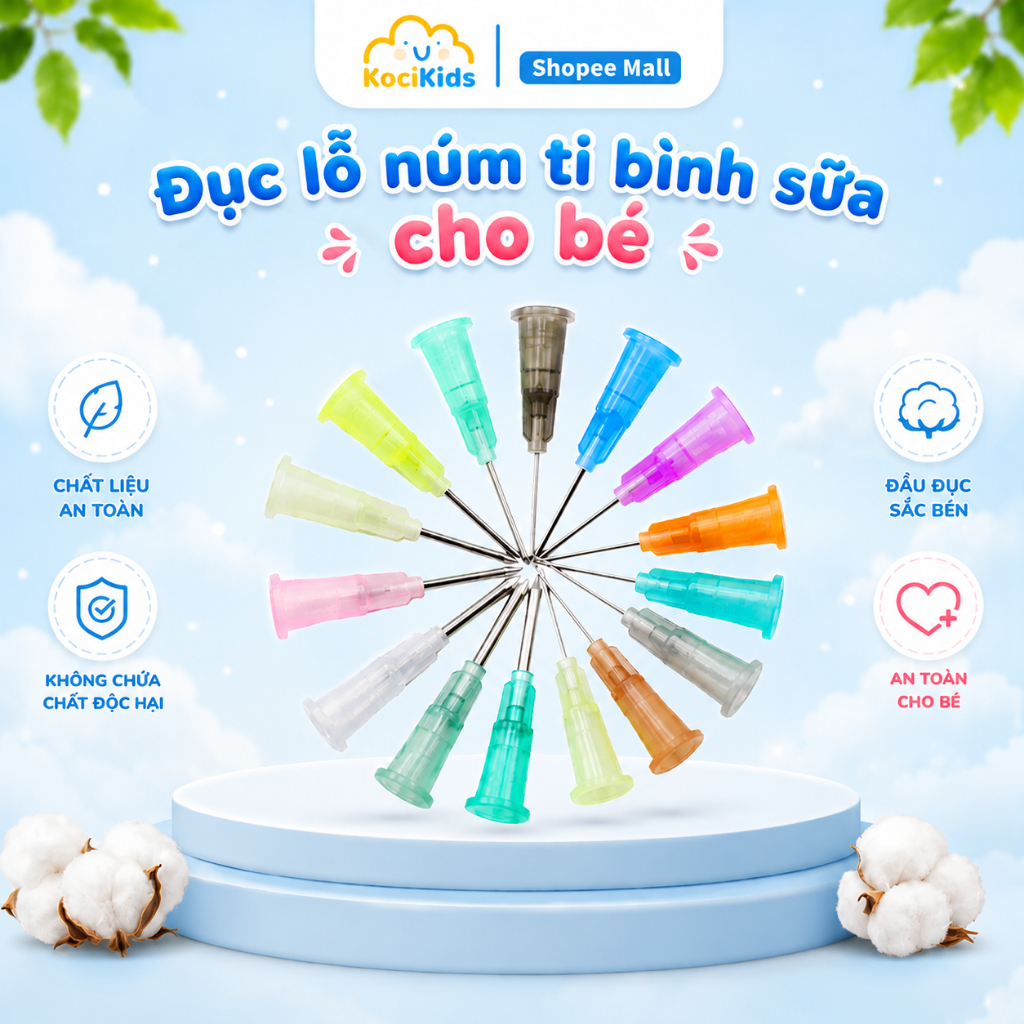 Đục lỗ núm ti bình sữa cho bé, dụng cụ dập lỗ cho mọi núm ti đủ size số từ 3XS đến XL